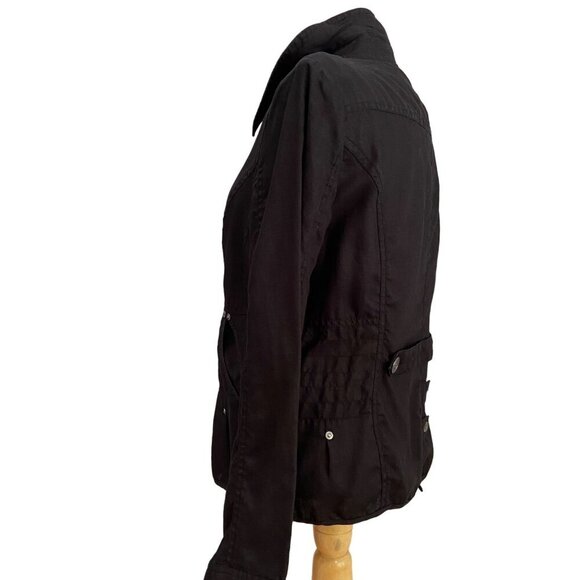 Ecru Black Linen Jacket Women’s Large Button Front Blazer Lightweight Coat - Picture 4 of 9